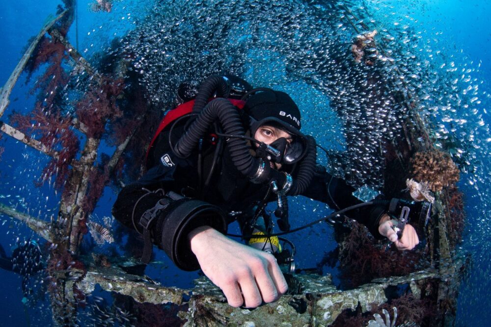 Diver wearing Prism 2 rebreather. How the Prism 2 is Used for Research.